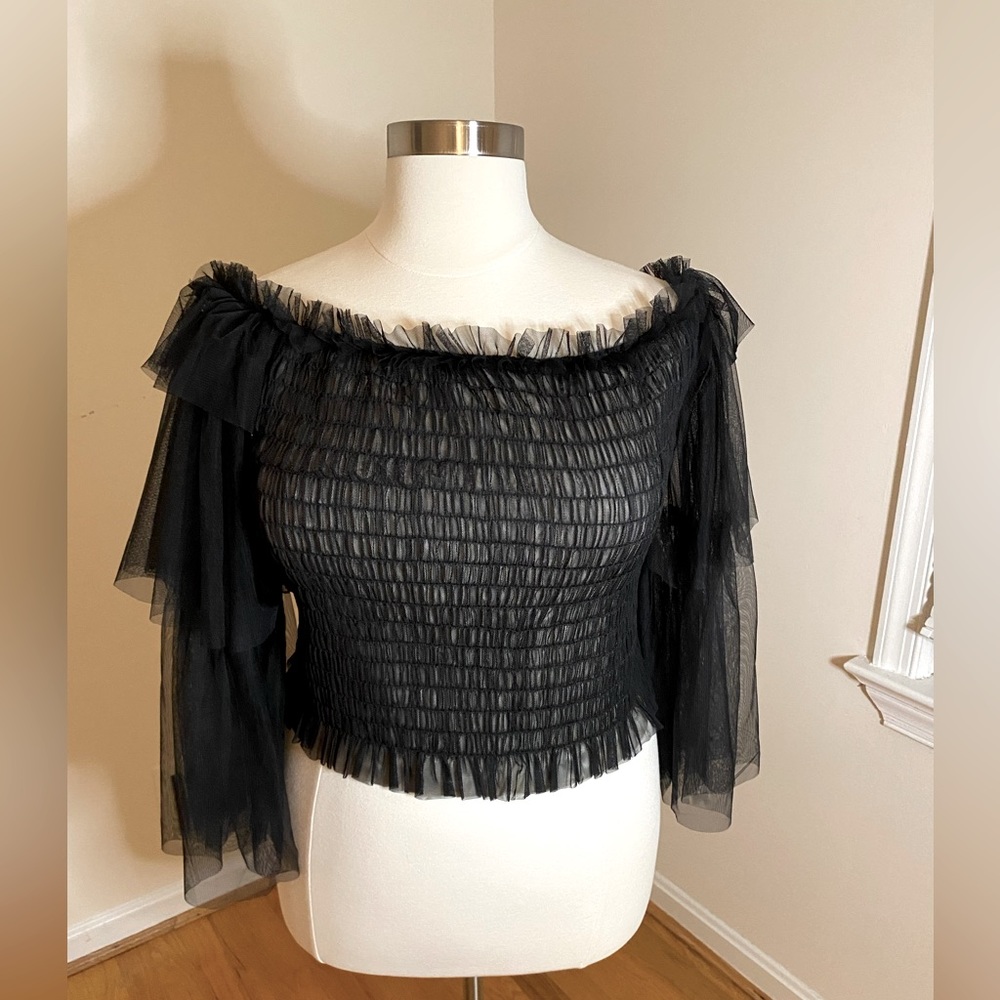 Eloquii black Ruffled Smocked Bodice Top 22/24
